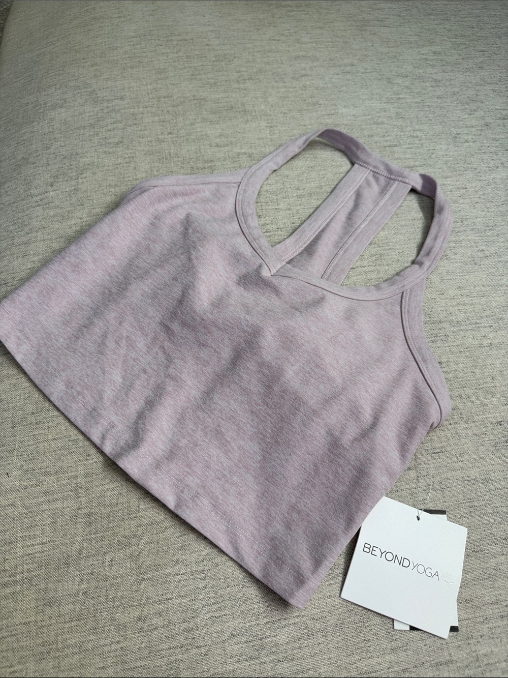 Beyond Yoga Heathered Lavender-Pink Racerback Crop Top
